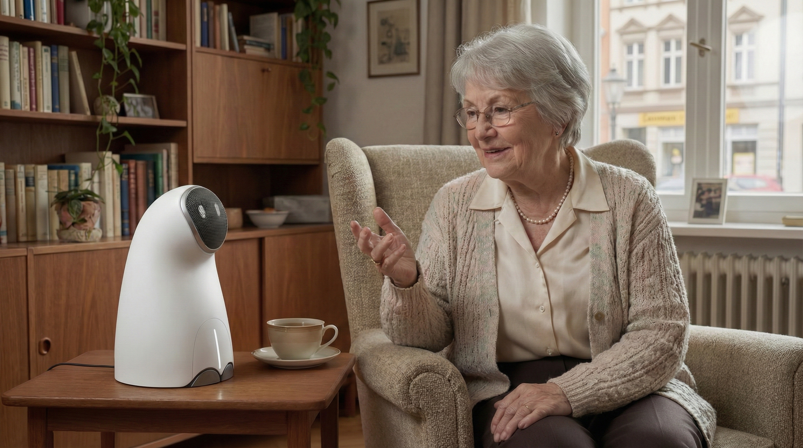 Photo of a study hall with wooden tables and chairs.